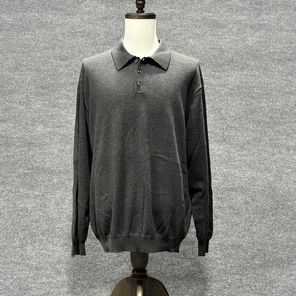 Jos A Bank Sweater Mens 2XL Gray Signature Collection Cotton Polo Knit